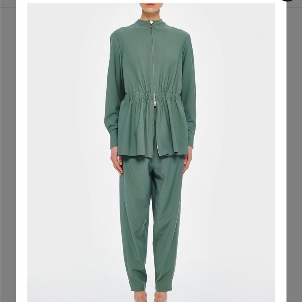 Tibi Green Double Layer Plain Weave Jumpsuit